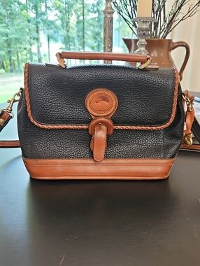 Dooney & Bourke Leather Satchel. All Weather Black with Tan Trim Satchel